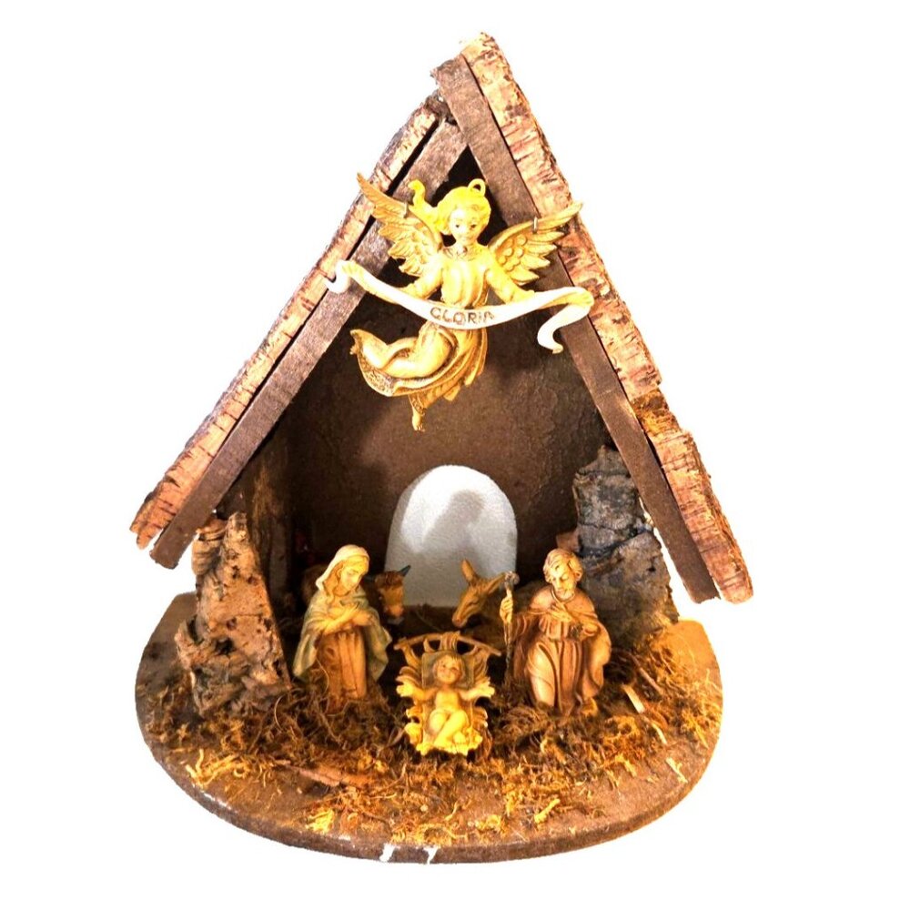 Vintage Italy Nativity Set Creche Stable Jesus Angel Mary Joseph Christmas